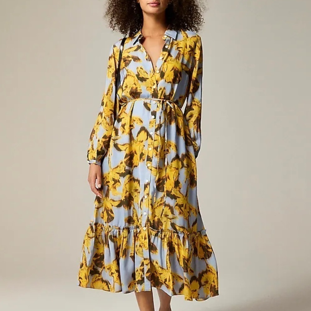 J crew Long Amelia shirtdress in floral drapey viscose twill